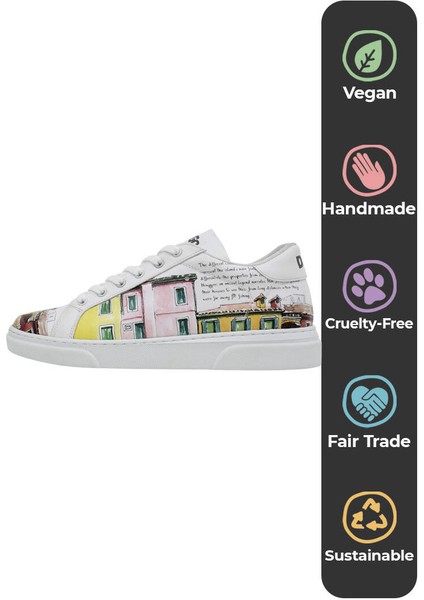 Kadın Vegan Deri Beyaz Sneakers - Burano Island Tasarım