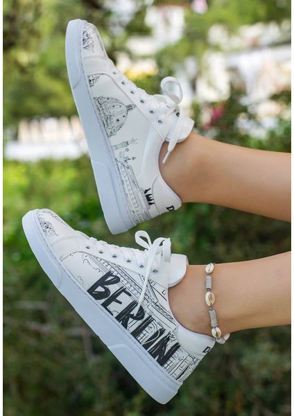 Kadın Vegan Deri Beyaz Sneakers - Berlin Tasarım