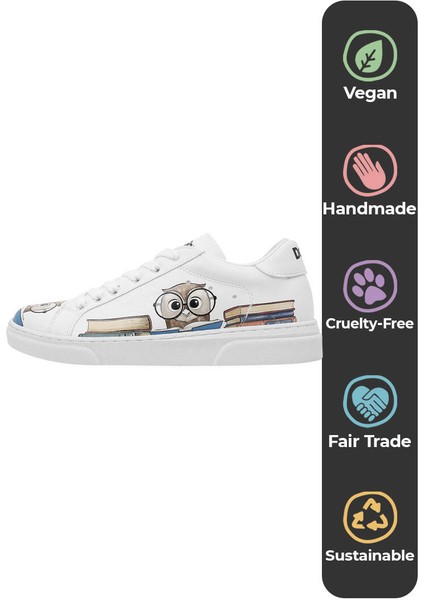 Kadın Vegan Deri Beyaz Sneakers - The Wise Owl Tasarım