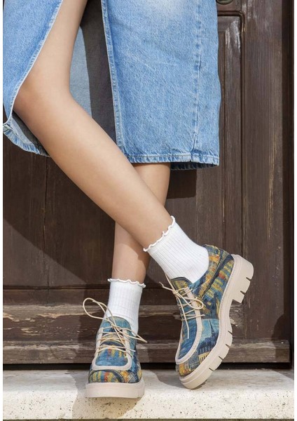 Kadın Vegan Mavi Loafer - Sea Sparkles Tasarım