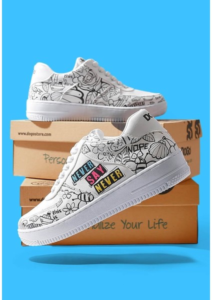 Kadın Vegan Deri Beyaz Sneakers - Never Say Never Tasarım