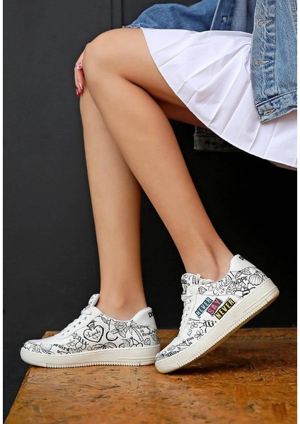 Kadın Vegan Deri Beyaz Sneakers - Never Say Never Tasarım fiyatları