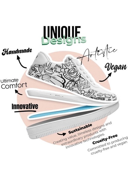 Kadın Vegan Deri Beyaz Sneakers - Never Say Never Tasarım indirimleri