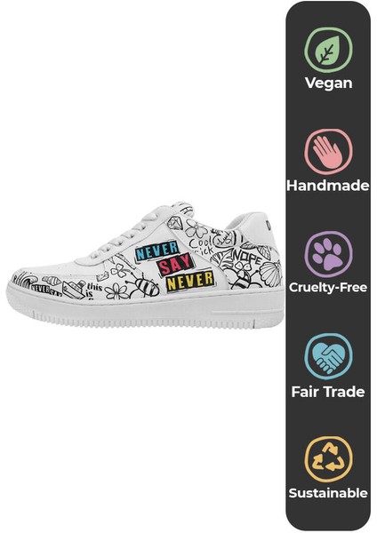 Kadın Vegan Deri Beyaz Sneakers - Never Say Never Tasarım