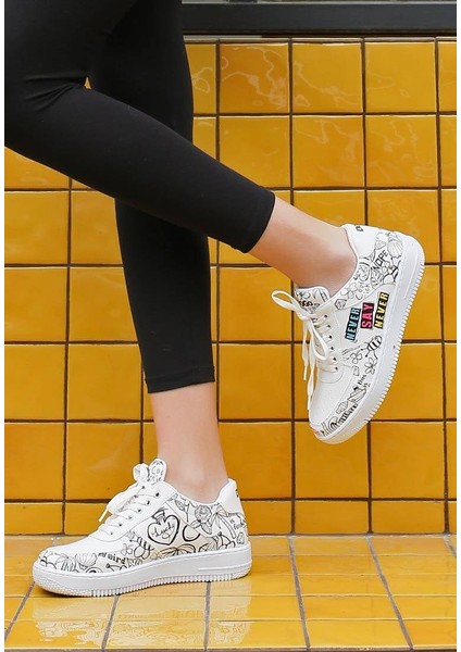 Kadın Vegan Deri Beyaz Sneakers - Never Say Never Tasarım