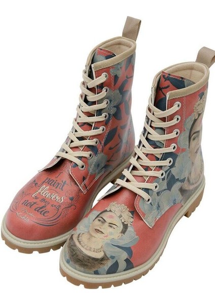 Kadın Vegan Deri Çok Renkli Uzun Bot - Frida Painting Frida Kahlo Tasarım modelleri