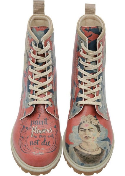Kadın Vegan Deri Çok Renkli Uzun Bot - Frida Painting Frida Kahlo Tasarım indirimleri
