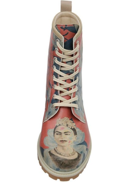 Kadın Vegan Deri Çok Renkli Uzun Bot - Frida Painting Frida Kahlo Tasarım