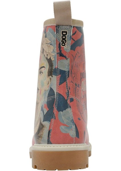 Kadın Vegan Deri Çok Renkli Uzun Bot - Frida Painting Frida Kahlo Tasarım