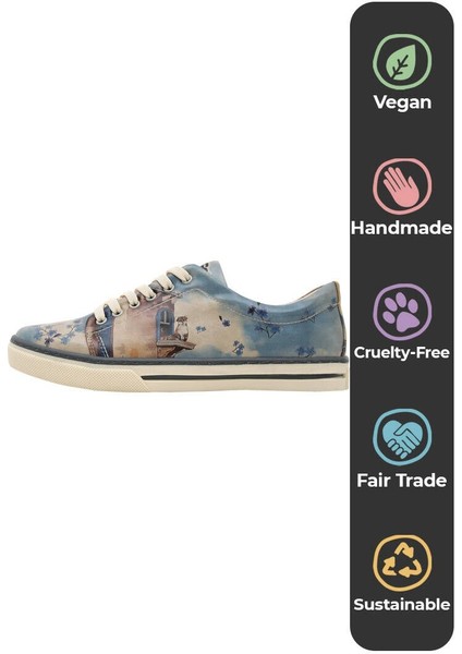 Kadın Vegan Deri Mavi Sneakers - Todo Bien Tasarım