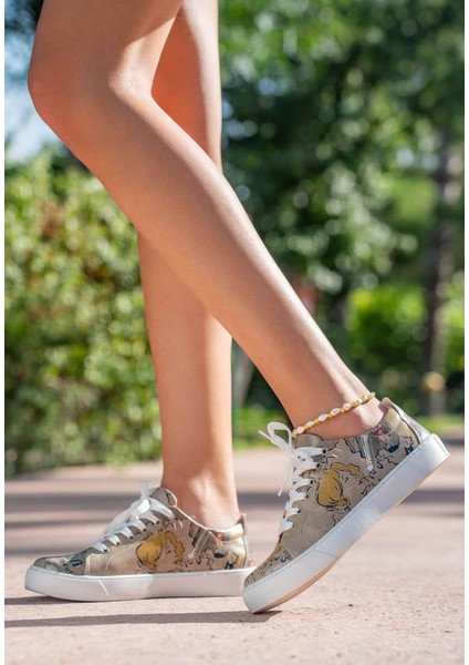 Kadın Vegan Deri Bej Sneakers - Artisan Tasarım