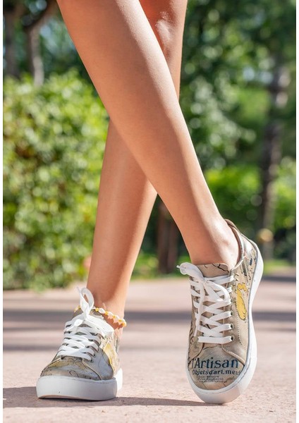Kadın Vegan Deri Bej Sneakers - Artisan Tasarım modelleri