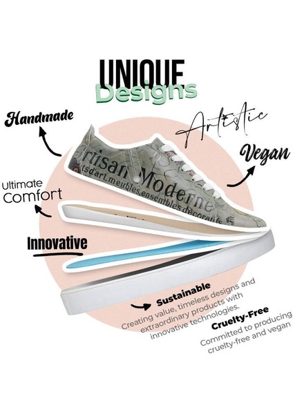 Kadın Vegan Deri Bej Sneakers - Artisan Tasarım