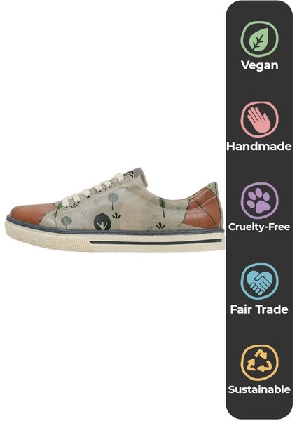 Kadın Vegan Deri Gri Günlük Sneakers - This is Our Happy Place Tasarım