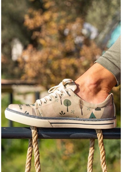 Kadın Vegan Deri Gri Günlük Sneakers - This is Our Happy Place Tasarım