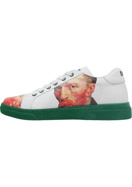 Kadın Vegan Deri Beyaz Sneakers - Vincent van Gogh Self Portrait Tasarım