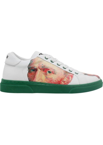 Kadın Vegan Deri Beyaz Sneakers - Vincent van Gogh Self Portrait Tasarım