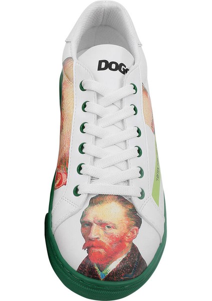 Kadın Vegan Deri Beyaz Sneakers - Vincent van Gogh Self Portrait Tasarım