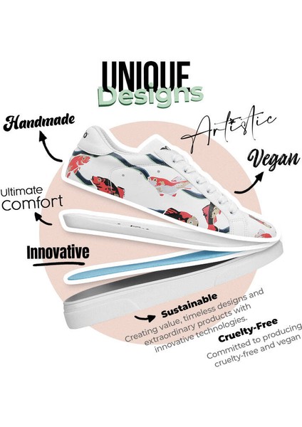 Kadın Vegan Deri Beyaz Sneakers - Koi World Tasarım fırsatları