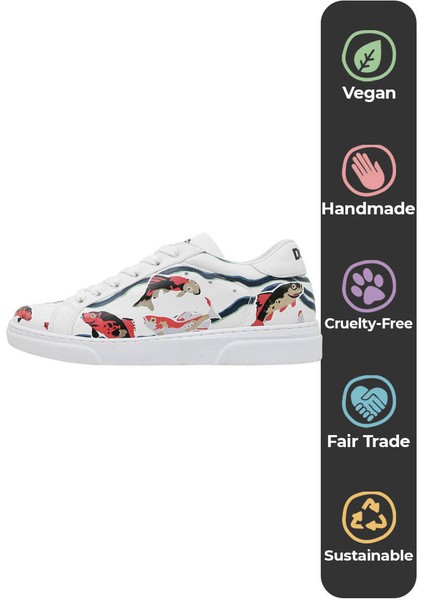 Kadın Vegan Deri Beyaz Sneakers - Koi World Tasarım indirimleri