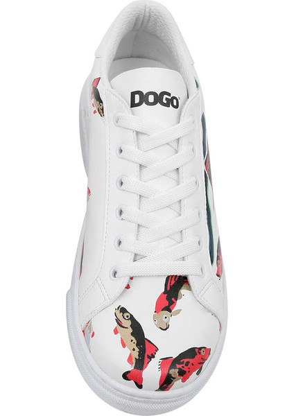 Kadın Vegan Deri Beyaz Sneakers - Koi World Tasarım