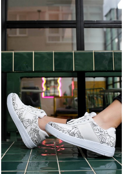 Kadın Vegan Deri Beyaz Sneakers - Bon Voyage Tasarım modelleri
