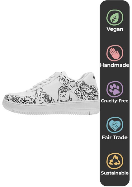 Kadın Vegan Deri Beyaz Sneakers - Bon Voyage Tasarım