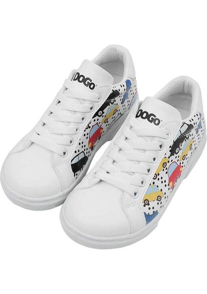 Unisex Çocuk Vegan Deri Beyaz Sneakers - Just Go Somewhere Tasarım fiyatları
