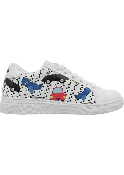Unisex Çocuk Vegan Deri Beyaz Sneakers - Just Go Somewhere Tasarım indirimleri