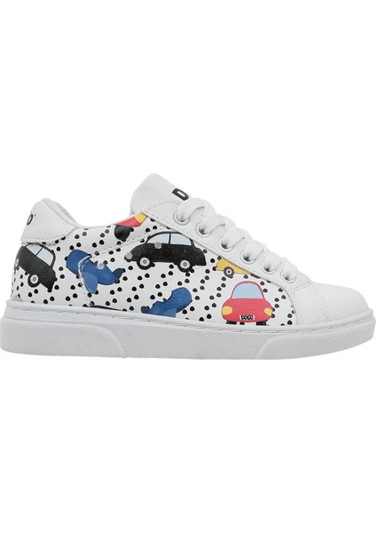 Unisex Çocuk Vegan Deri Beyaz Sneakers - Just Go Somewhere Tasarım