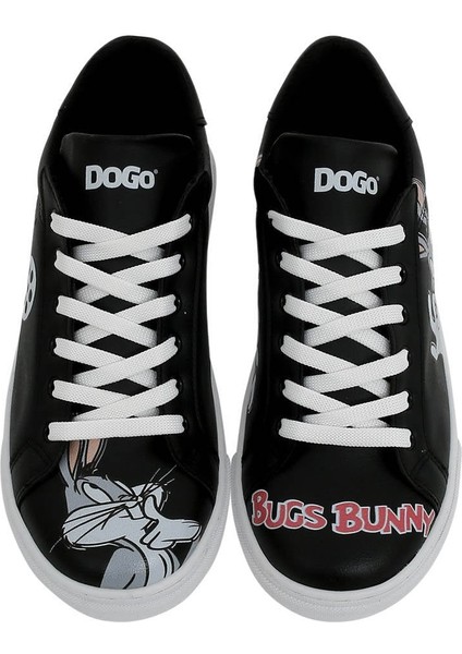 Kadın Vegan Deri Siyah Sneakers - Warner Bros What's Up Doc? Bugs Bunny Tasarım modelleri