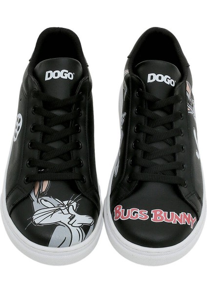 Kadın Vegan Deri Siyah Sneakers - Warner Bros What's Up Doc? Bugs Bunny Tasarım indirimleri