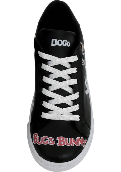Kadın Vegan Deri Siyah Sneakers - Warner Bros What's Up Doc? Bugs Bunny Tasarım