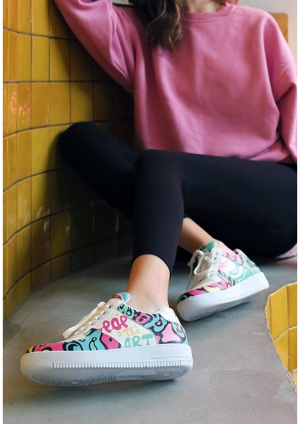 Kadın Vegan Deri Beyaz Sneakers - Pop the Art Tasarım fiyatları