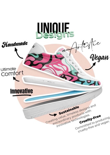 Kadın Vegan Deri Beyaz Sneakers - Pop the Art Tasarım