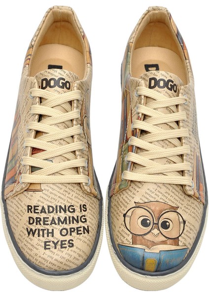 Kadın Vegan Deri Bej Sneakers - The wise owl Tasarım