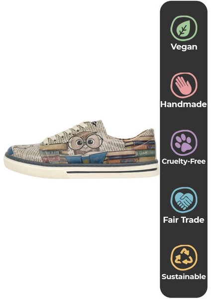 Kadın Vegan Deri Bej Sneakers - The wise owl Tasarım