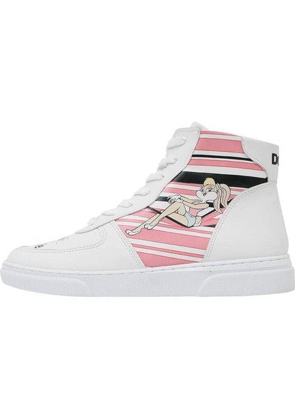 Kadın Vegan Deri Beyaz High Sneakers - Warner Bros Love is Pure Bugs Bunny Tasarım modelleri