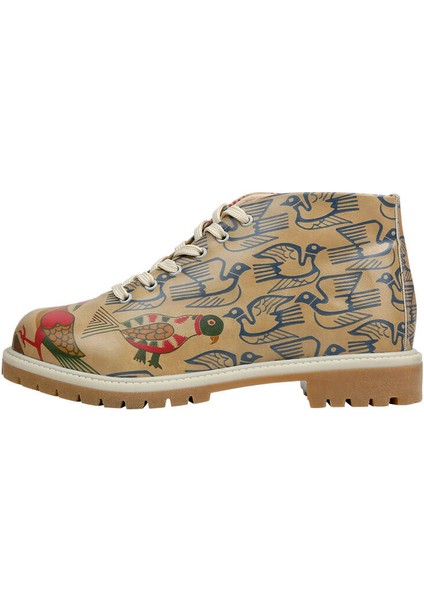 Kadın Vegan Deri Bej Fermuarlı Kısa Bot - Love Birds Tasarım modelleri