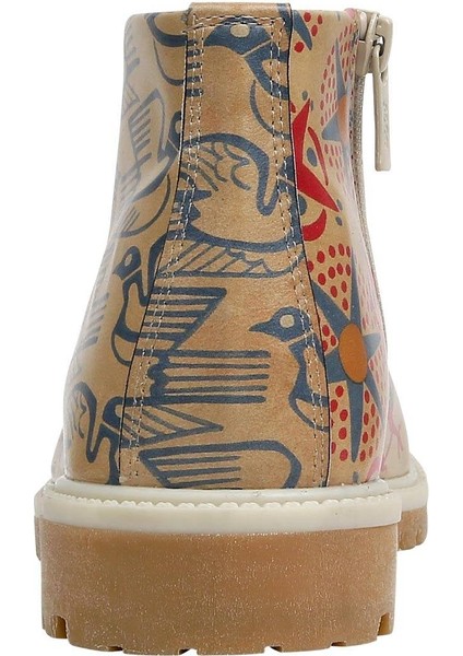 Kadın Vegan Deri Bej Fermuarlı Kısa Bot - Love Birds Tasarım