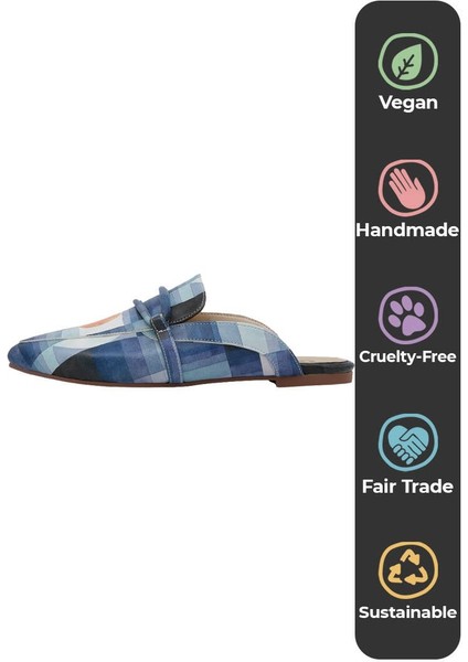 Kadın Vegan Deri Lacivert Terlik - Be Different Tasarım