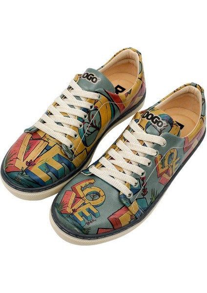 Kadın Vegan Deri Turkuaz Sneakers - Love Tasarım modelleri