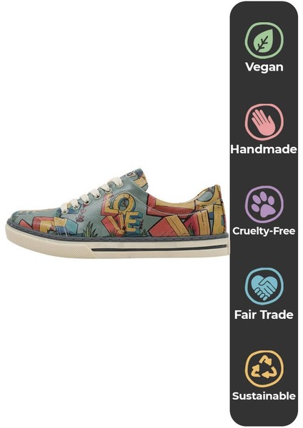 Kadın Vegan Deri Turkuaz Sneakers - Love Tasarım