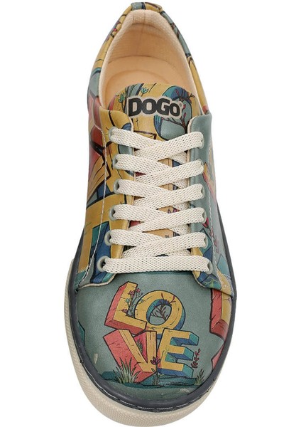 Kadın Vegan Deri Turkuaz Sneakers - Love Tasarım