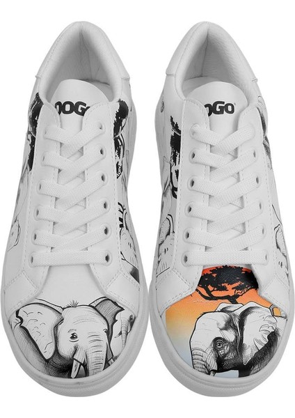 Kadın Vegan Deri Beyaz Sneakers - Sunset Animals Tasarım modelleri