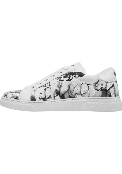 Kadın Vegan Deri Beyaz Sneakers - Sunset Animals Tasarım