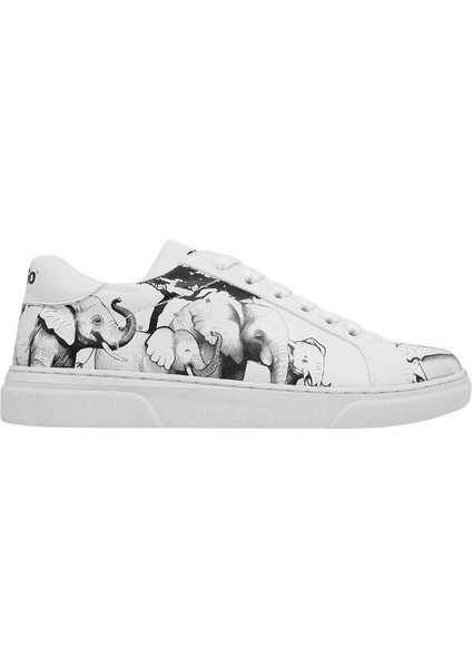 Kadın Vegan Deri Beyaz Sneakers - Sunset Animals Tasarım