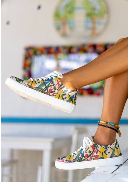 Kadın Vegan Deri Çok Renkli Sneakers - Beauty in Chaos Tasarım