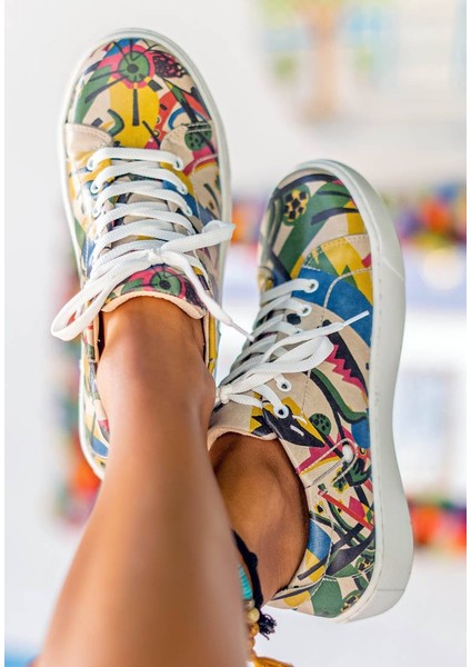 Kadın Vegan Deri Çok Renkli Sneakers - Beauty in Chaos Tasarım modelleri