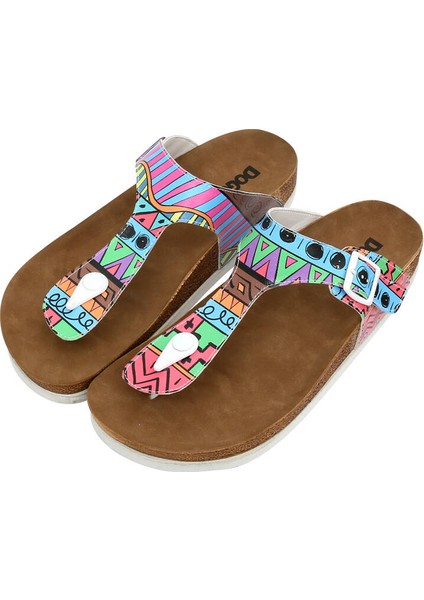 Kadın Vegan Deri Çok Renkli Parmak Arası Terlik - Colors of Patterns Tasarım